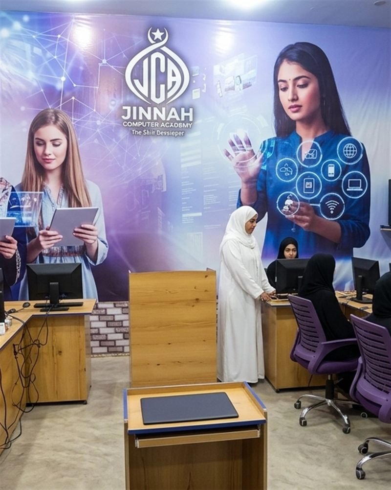 Inside the Jinnah Computer Academy computer lab in Dahranwala